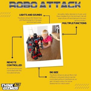 Think Gizmos Large Remote Control Robot Toy for Kids – Superb Fun Toy RC Robot – Awesome Toy That Shoots Missiles, Walks, Talks & Dances (10 Functions) (Black)